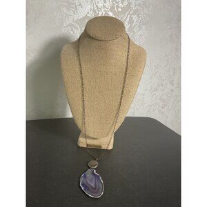 Natural Agate Pendant Necklace With Long Chain
